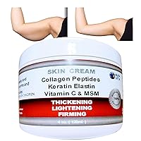 Saggy Arms Skin Firming Wrinkled Neck Body Cream Keratin Collagen Elastin Vitamin C & MSM Thickening Effect Natural Ingredients, Ivory, 4 Ounce, Pack of 1