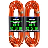 Maximm Cat 6 Ethernet Cable 40 ft 2 Pack - High-Speed LAN Cable, Internet Cable, Patch Cable, and Network Cable - UTP, 10Gbps, 550MHz Ethernet Cord - Orange