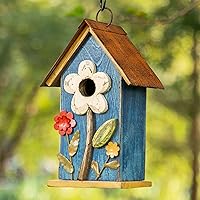 GH90097 Distressed Decorative Solid Wood Birdhouse, 10.25 Inch Tall, Blue
