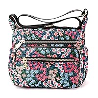 Oichy Crossbody Bags for Women Nylon Floral Shoulder Bag Messenger Bags Multi-Pocket Purses and Handbags Pocketbook