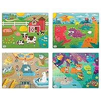 4 Pack Tray Puzzles - Farm, Dinosaurs, Jungle, and Zoo - Larger Pieces Designed for Preschool Hands - 36 & 48 PC Tray Puzzles