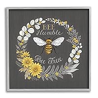 Stupell Industries Bee Humble Be True Phrase Vintage Yellow Florals Grey Framed Wall Art, 17 x 17