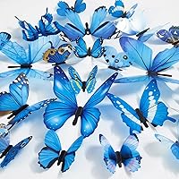 Butterfly Wall Decals 24PCS Room Decor Wall Art 3D Butterflies Mural Sticker Home Decoration Kid Girl Bedroom Bathroom Nursery Classroom Office Party Removable Decorative (Blue)