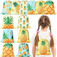 Paterr 12 Pcs Pineapple Party Favor Drawstring Bags Luau Hawaiian Party Decorations 11.8 x 9.8 in Pineapple Gift Bags Bulk Fruit Theme Party Supplies for Girls Boys Tropical Beach Birthday