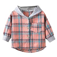 FEESHOW Little Boys Kids Long Sleeve Button Down Hooded Plaid Shirt Toddler Casual Tops Coats with Pockets