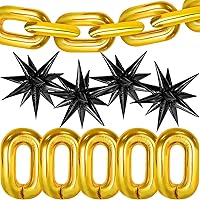 Big Black Spike Balloons - 20 Inch, Pack of 50 and Gold Chain Balloons - 32 Inch, Pack of 22 | Chain Balloons Gold for 90s Party Decorations | Black Star Balloons, Notorious One Birthday Decorations