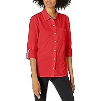 Tommy Hilfiger Women's Button Collared Shirt With Adjustable Sleeves