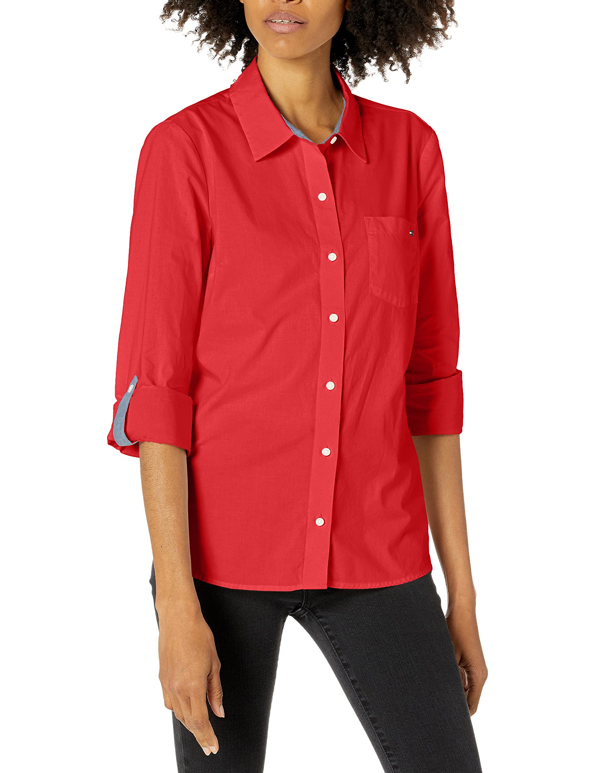 Tommy Hilfiger Button Collared Long Shirts for Women with Adjustable Sleeves