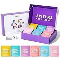 Thoughtfully Gourmet, Sisters are Forever Tea Gift Set, Tea Sampler Includes 6 Flavors of Tea with Inspirational Quotes, Great Sister Gifts, Set of 90