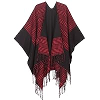 Sakkas Avi Women's Reversible Open Front Poncho Cardigan Ruana Cape Shawl W/Fringe