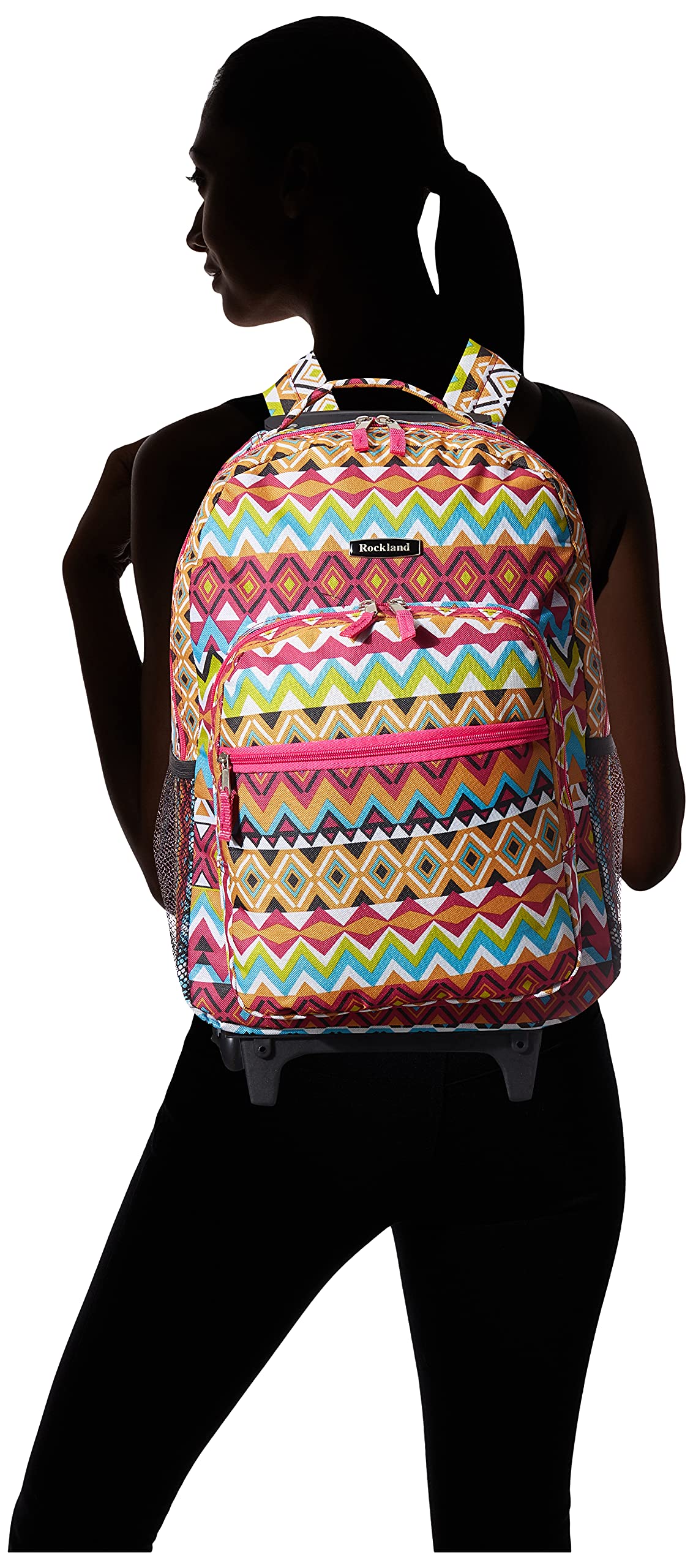 Rockland Double Handle Rolling Backpack, Tribal, 17-Inch