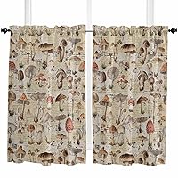 Forest Mushroom Kitchen Curtain 2 Panels Tiers Curtains 45 Inch Length, Curtains Rod Pocket Curtains Window Drapes Treatment Window Cafe Curtains Rustic Spring Summer Botanical Newspaper 55x45