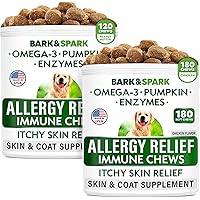 Allergy Relief Dog Treats - Itchy Skin Relief - Omega 3 + Pumpkin + Enzymes - Seasonal Allergies - Anti-Itch & Hot Spots - Immune Supplement - 300 Chews - Peanut Butter + Chicken Flavor - Made in USA