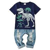 YALLET Toddler Boy Clothes 1-5T Boys Outfits Infant Short Sleeve T-Shirt Ripped Jeans 12 18 24 Months Baby Clothing Pants Set