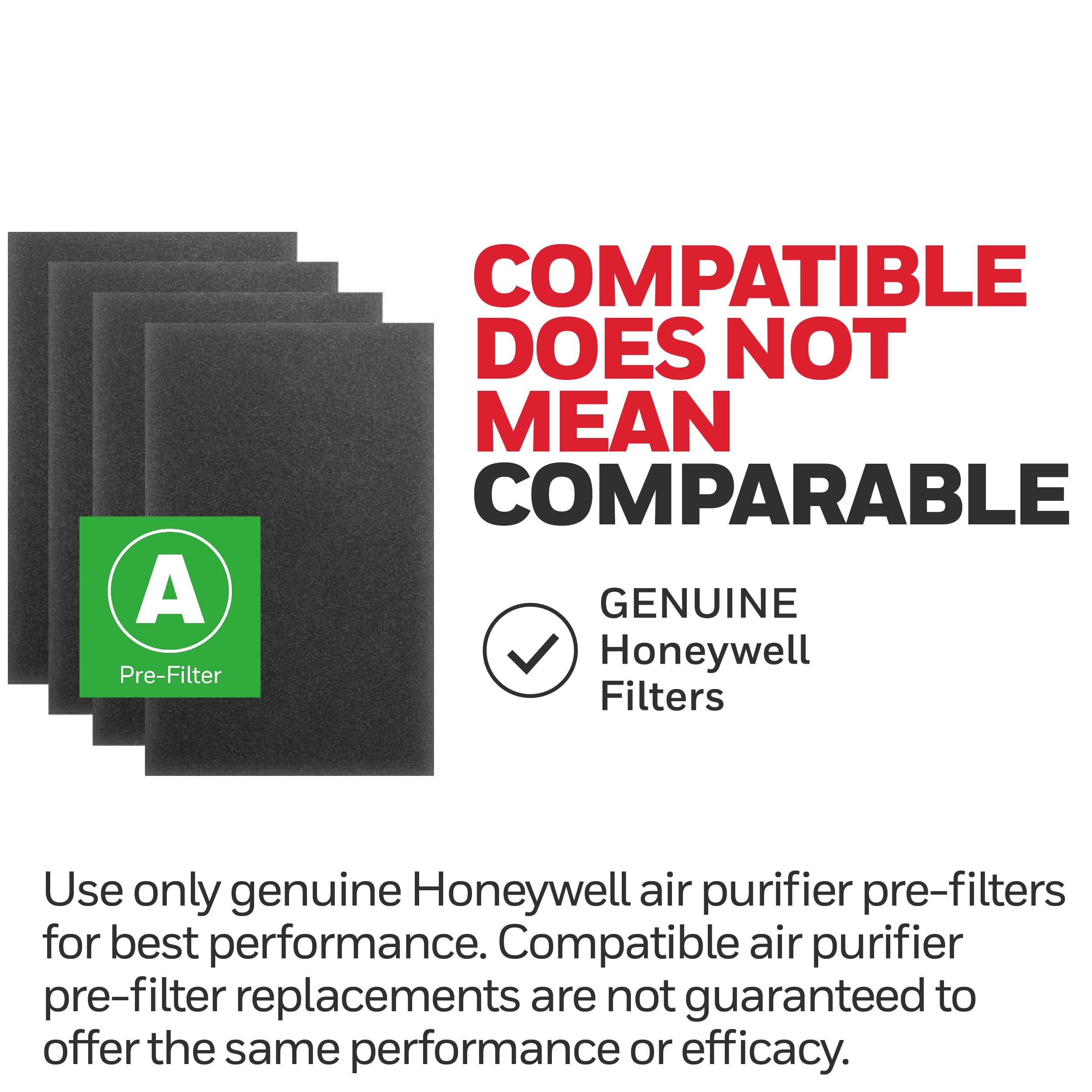 Honeywell HRF-A100 Air Purifier Pre Kit Filter, 4-Pack - Allergen Air Filter Targets Dust, VOC, Pet, Kitchen, and Wildfire/Smoke Odors