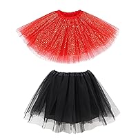 Simplicity Red Sequin and Black Women's Classic Elastic 3 Layered Tulle Tutu Skirt