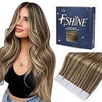 Fshine Tape in Human Hair Extensions 12 Inch PU Tape Hair Double Sided Hair Extension Tape 4 Medium Brown Highlight 27 Honey Blonde Skin Weft Tape in Human Hair 30g Invisible Tape ins