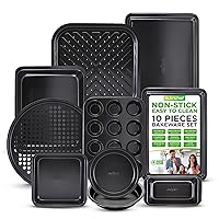NutriChef 10-Piece Non-Stick Baking Pans Set - Deluxe Carbon Steel Bakeware Set w/ Cookie Sheets, Muffin Pan, Roasting Pan, Cake Pan, Baking Tray, Pizza Pan - Easy to Clean, Black