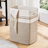 OIAHOMY Laundry Hamper-Laundry Basket,Tall Cotton Storage Basket with Handles,Decorative Blanket Basket for Living room,Collapsible Large Basket for Toys,Pillows,Clothes-16x13x22in-Yellow variegated