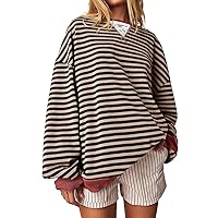 Women's Oversized Sweatshirt Striped Crew Neck Long Sleeve Pullover Long Sleeve Colour Block Tops Regular Fit