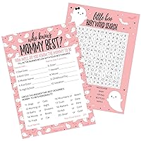 DISTINCTIVS Pink Little Boo Girl Baby Shower Party Games - Who Knows Mommy Best and Word Search (2 Activity Game Bundle) - Set of 20 Player Cards