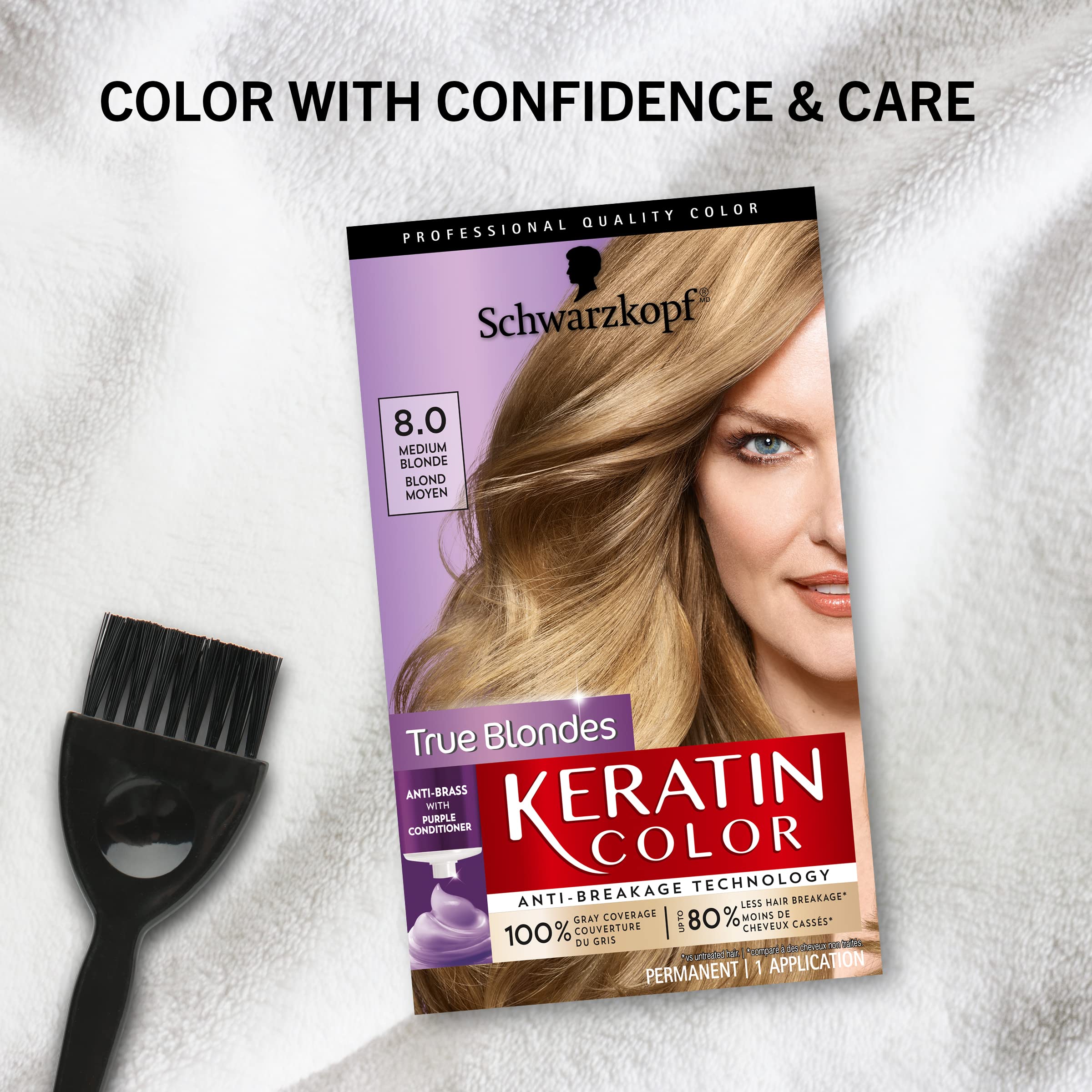 Schwarzkopf Keratin Color Permanent Hair Color Cream, 8.0 Medium Blonde