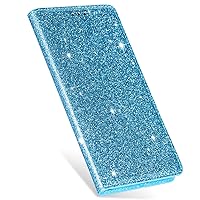 Wallet Case Compatible with Huawei P40, Glitter Slim Magnetic Flip Cover Leather with Card Holder Slot for Huawei P40 (Sky Blue)