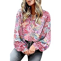 Womens Blouses v Neck Floral Shirts Long Sleeve Blouse 2024 Trendy Casual Spring Summer Top