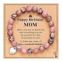 Natural Stone Heart Bracelet - Happy Birthday Gifts for Sister Friends Bestie Daughter Mom Grandma Mother in Law Women Her Girls