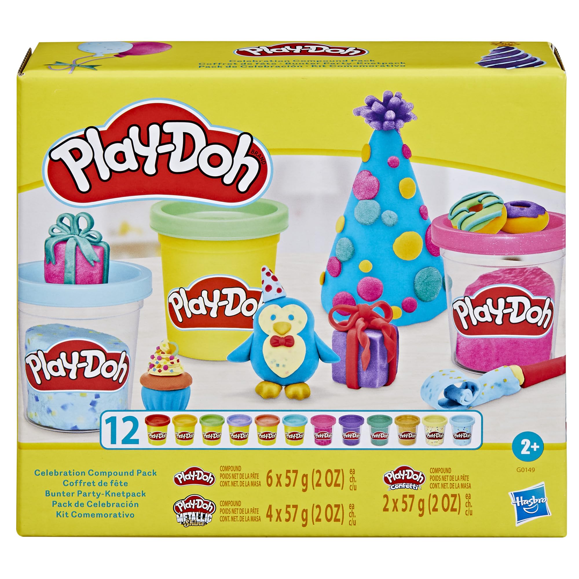 Play-Doh 12 Pack Celebration Compound, Includes Confetti & Metallic Shine, Assorted Colors, Kids Arts & Crafts Toys for 3 Year Olds & Up, Party Favors