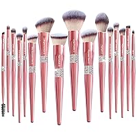 16Pcs ULTRA SOFT Labeled Makeup Brushes Sets -with Foundations Powder Blush Concealer Blending Eyeshadow Contour Brush sets (Rose Gold)