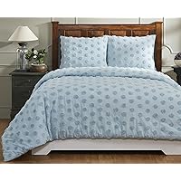 Better Trends 100% Cotton Comforter Collection, Athenia Design Bed Set - Twin Size in Blue, Tufted, Uniquely Luxurious Bed Comforter, Soft Plush Chenille, Machine Washable & Tumble Dry