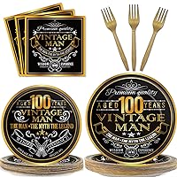Wiooffen 96 Pcs Vintage 100th Party Tableware Set Back in 1924 100th Theme Birthday Party Table Decoration Supplies Cheers to 100 Years Paper Plate Napkin Fork 24 Guests for Men