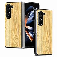 ONNAT-Luxurious Natural Wood Grain Case for Samsung Galaxy Z Fold 5 with Camera Protection Anti-Fingerprint Protective Super Slim Cover (Yellow2)