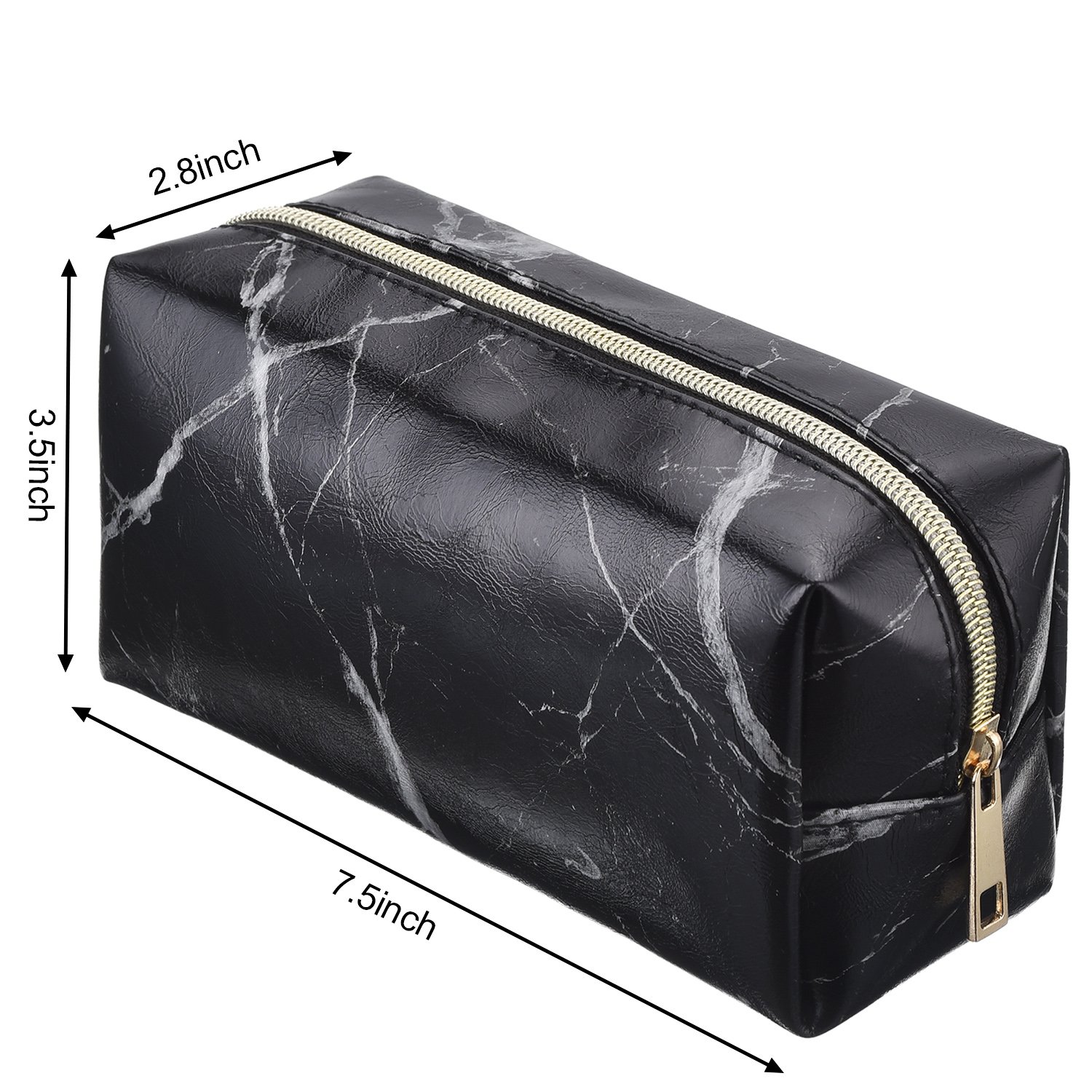 Frienda 2 Pieces Cosmetic Toiletry Makeup Bag Pouch Gold Zipper Storage Bag Marble Pattern Portable Makeup Brushes Bag (S, White and Black)