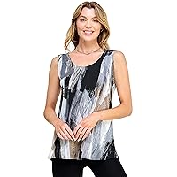 Jostar Women's Print Tank Top - Sleeveless Soft Wrinkle Free Fabric Stretch Scoop Neck Classic Blouse Printed Tunic T Shirts