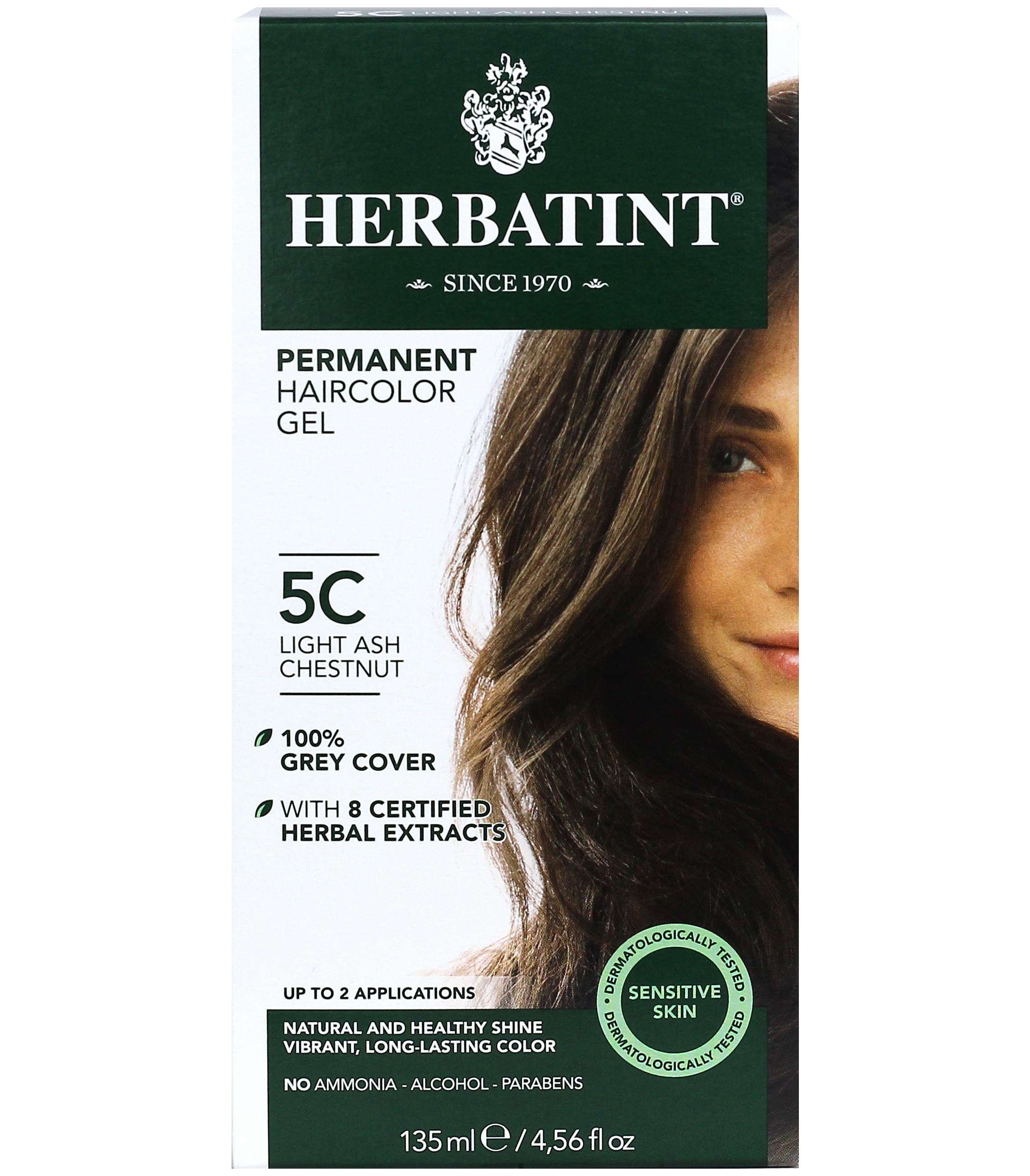 Herbatint Permanent Haircolor Gel, 5C Light Ash Chestnut, Alcohol Free, Vegan, 100% Grey Coverage - 4.56 oz