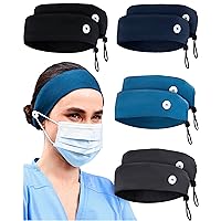 Tribe RN 8-Pack Comfortable Nursing Headbands Stylish Wide Ear Saver with Buttons for Masks, Perfect for Medical & Dental Professionals - Reusable, Women's Fabric Headbands