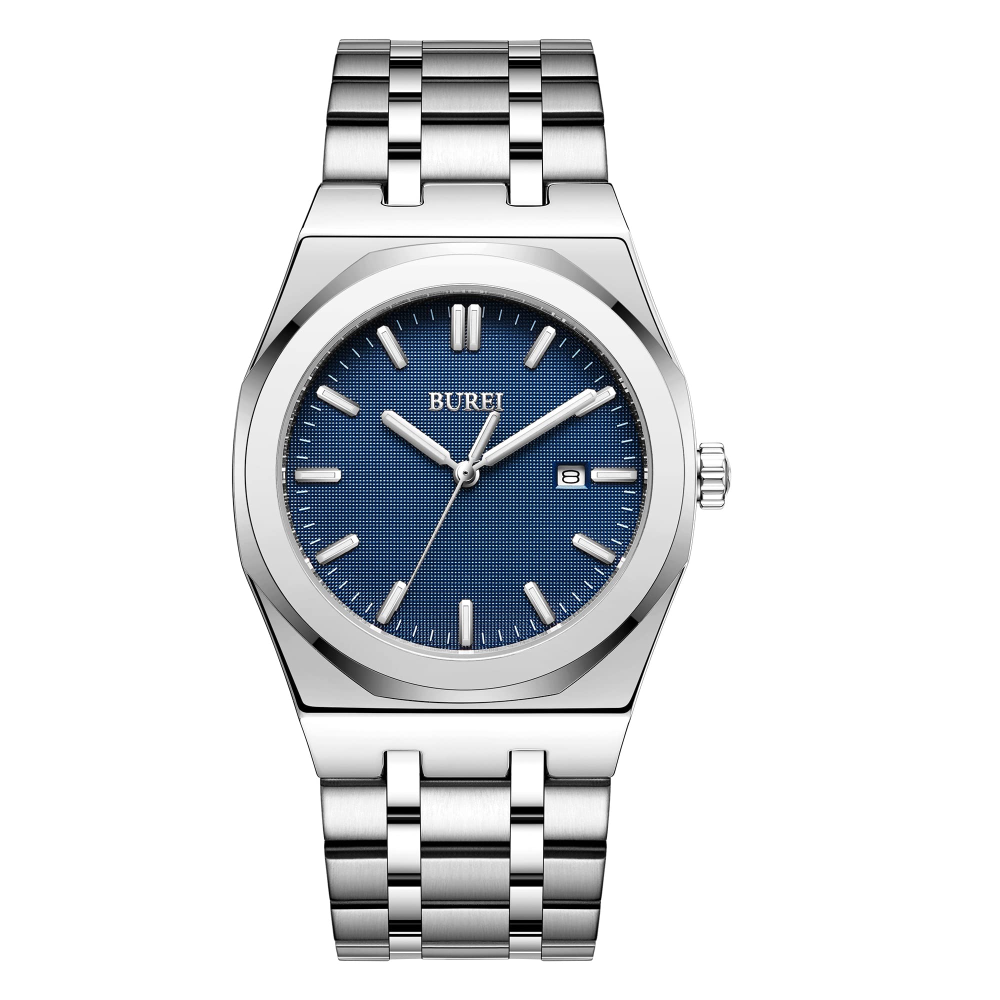 BUREI Fashion Quarzuhr für Männer Uhr Analog Datum Uhr Mit Edelstahlband Wasserdicht Klassische Uhren für Männer