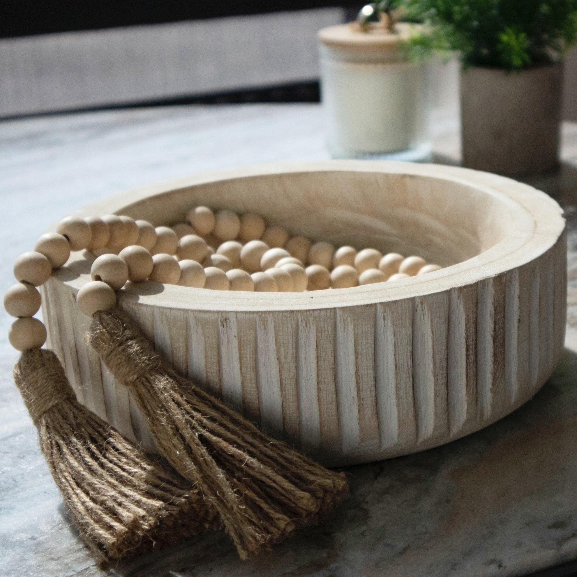 Mua FJ Designs Decorative Bowl Set - Farmhouse Wooden Bowl, Beads ...