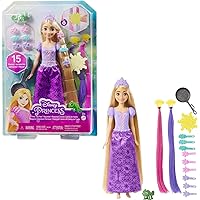 Disney Princess Rapunzel Fashion Doll with Long Fairy-Tale Hair, 2 Color-Change Hair Extensions & 10 Hairstyling Pieces