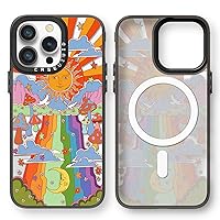 Magnetic for iPhone 14 Pro Magsafe Case Cute Aesthetic - Black Wireless Charging Phone Case with Wrist Strap - Girly Mushroom Pattern Print Cover Design for Woman Girl 6.1 inches