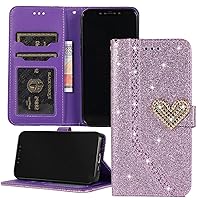 XYX Wallet Case for iPhone 7 Plus, Bling Glitter Love Diamond Buckle PU Leather Flip Case for iPhone 8 Plus, Purple