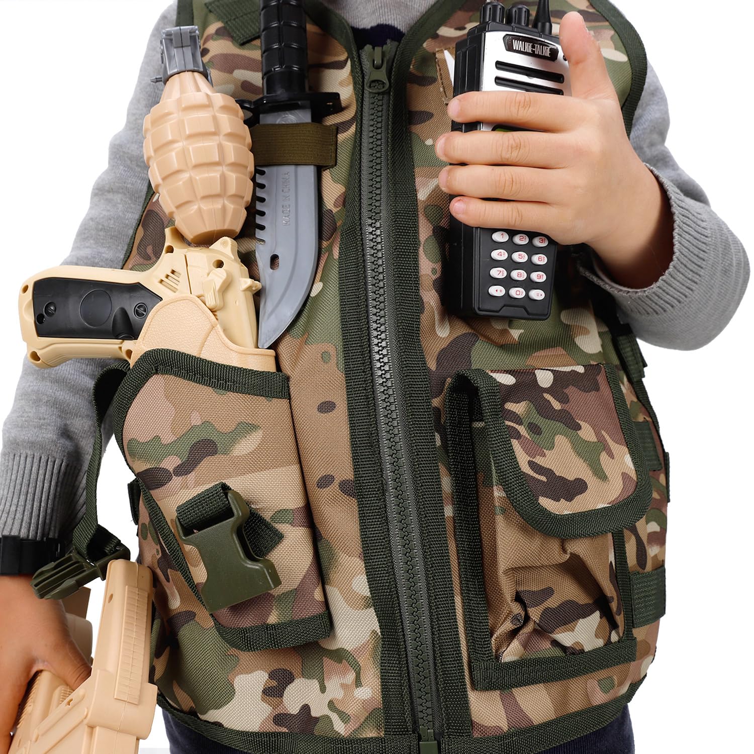 Liberty Imports Kids Army Soldier Military Combat Marines Desert Camo Halloween Costume, Deluxe Dress Up Cosplay Role Play Set with Helmet, Monocular, Toy Guns, Accessories (11 Pcs)