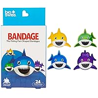 BioSwiss Bandages, Finling Fam Shark Shaped Self Adhesive Bandage, Latex Free Sterile Wound Care, Fun First Aid Kit Supplies for Kids and Adults, 24 Count
