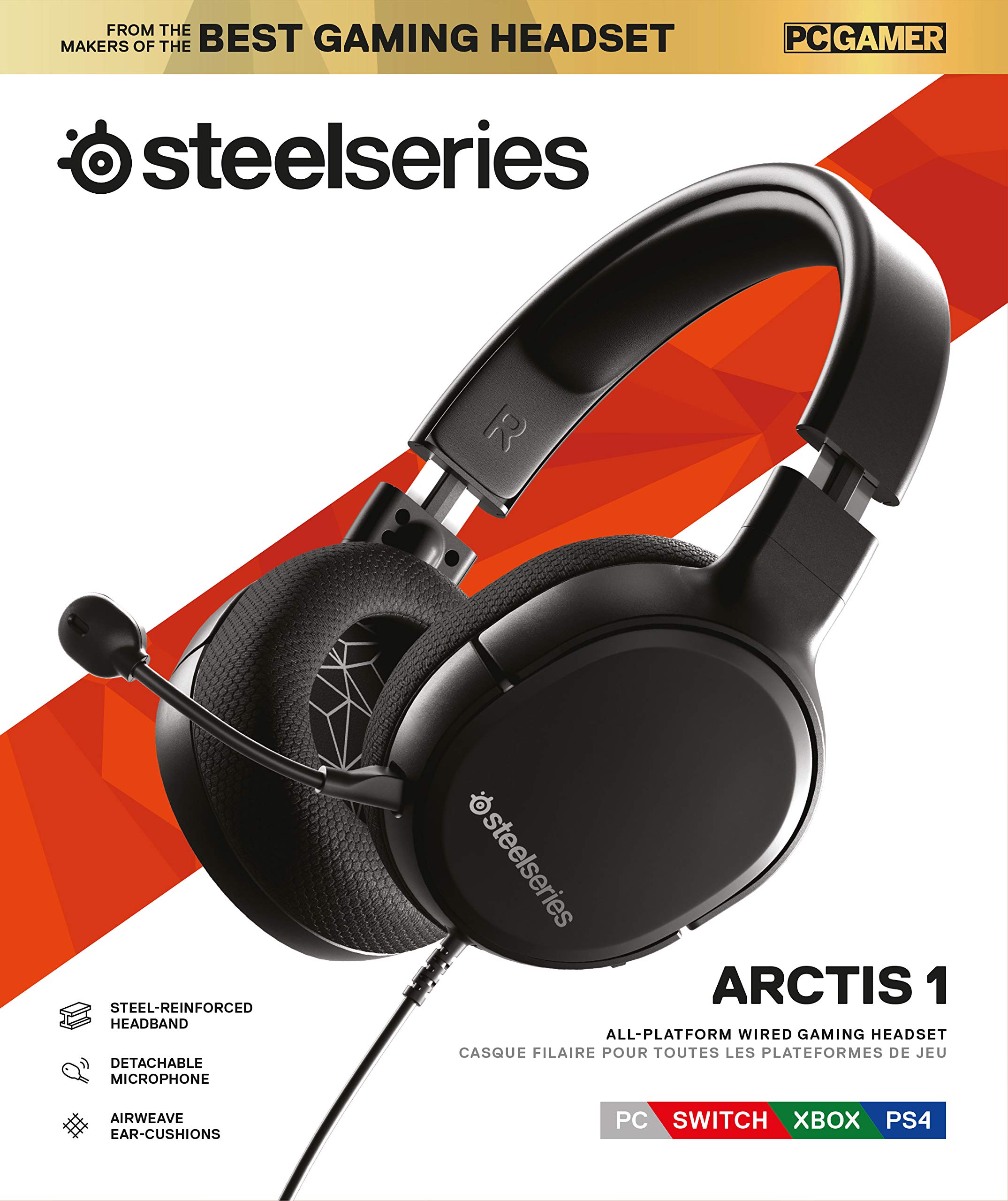 SteelSeries Arctis 1 Wired Gaming Headset – Detachable Clearcast Microphone – Lightweight Steel-Reinforced Headband – for PC, PS4, Xbox, Nintendo Switch and Lite, Mobile,Black