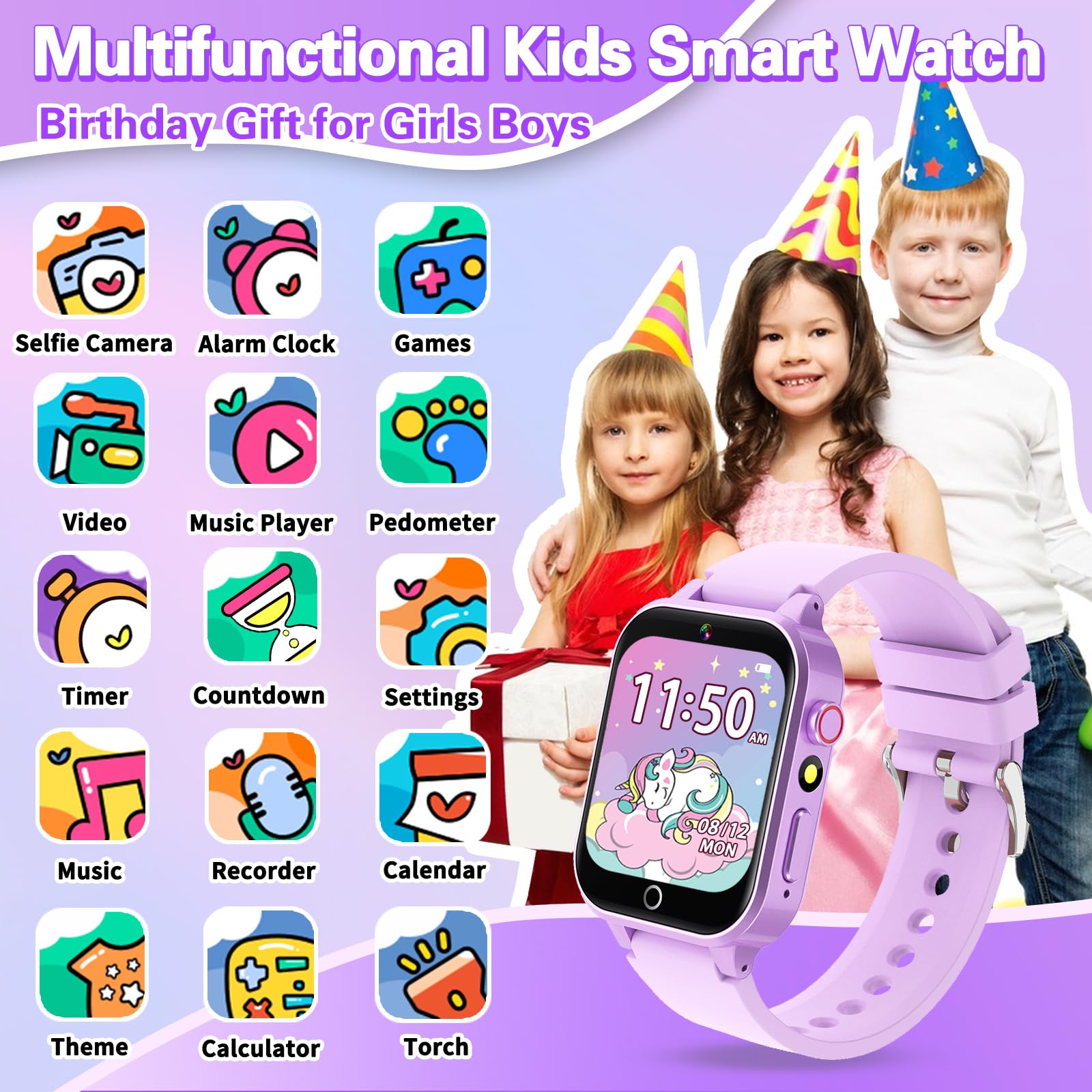 Kids Smart Watch Girls Gift for Girls Age 6-12, HD Touchscreen Kids Watch with 26 Games Camera Video Music Player Pedometer Educational Toys Christmas Birthday Gifts 5 6 7 8 9 10 Year Old Girls