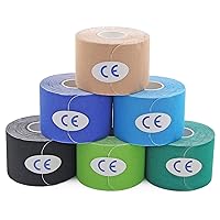 MUEUSS 6 Rolls Cotton Elastic Kinesiology Athletic Tape Precut Strips,Waterproof Breathable Physio Tape for Sports,Muscle,Knee,Shoulder Pain Relief, Joint Support,20 Count,10