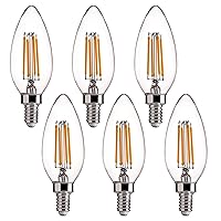 FLSNT 60W Equivalent LED Chandelier Light Bulbs, Dimmable, E12 Base, Clear B11 LED Filament Candelabra Bulbs, 2700K Soft White, 6 Pack