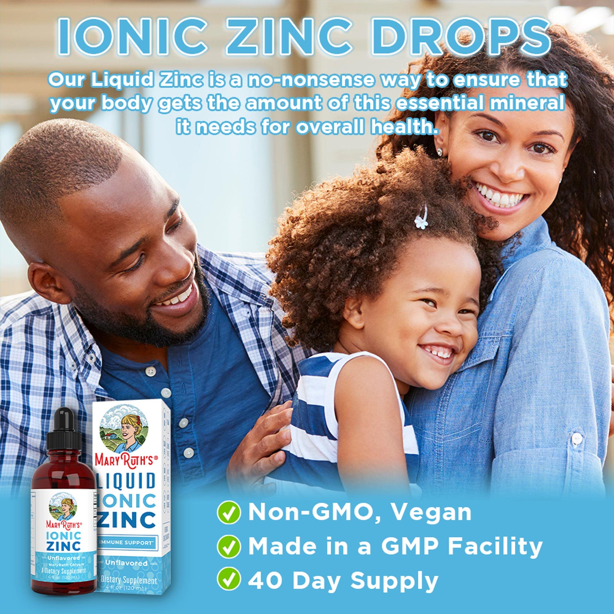 MaryRuth's Ionic Liquid Zinc Drops | Liquid Zinc Supplement for Immune Support & Skin Health | Ionic Zinc for Kids & Adults | Zinc Sulfate| Vegan | Non-GMO | Gluten Free | 40 Servings